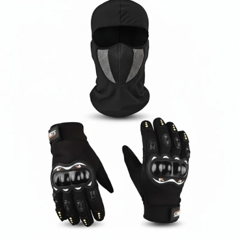 Ensemble Moto Sports – Gants de Protection + Cagoule Respirante (Noir)