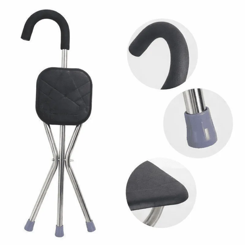Canne-Siège Pliable 2 en 1 – Siège d’Appoint Portable