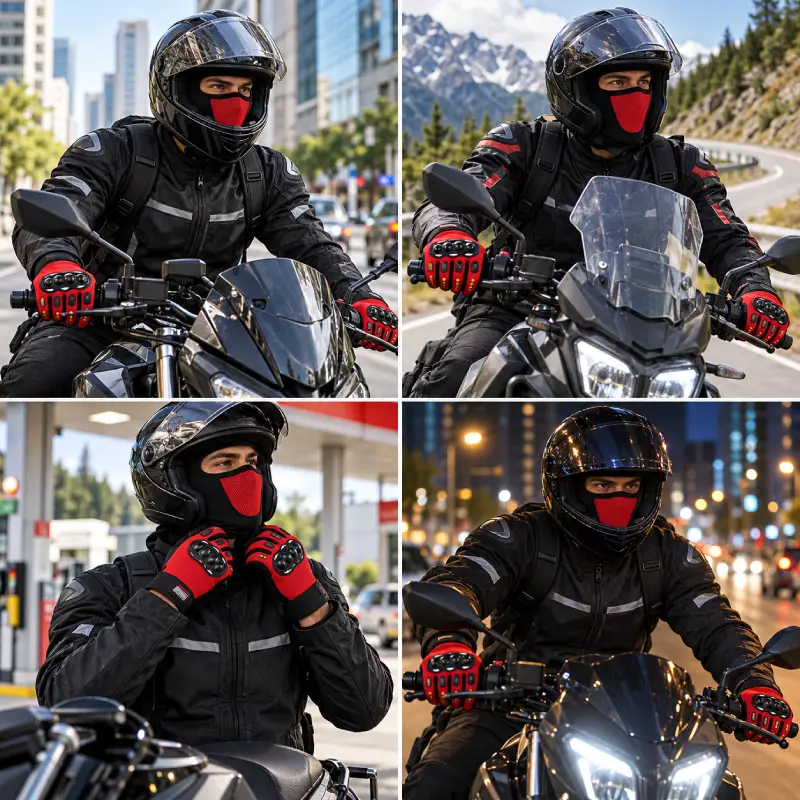 Pack Moto Gants à Coques et Cagoule – Rouge et Noir — photo 3