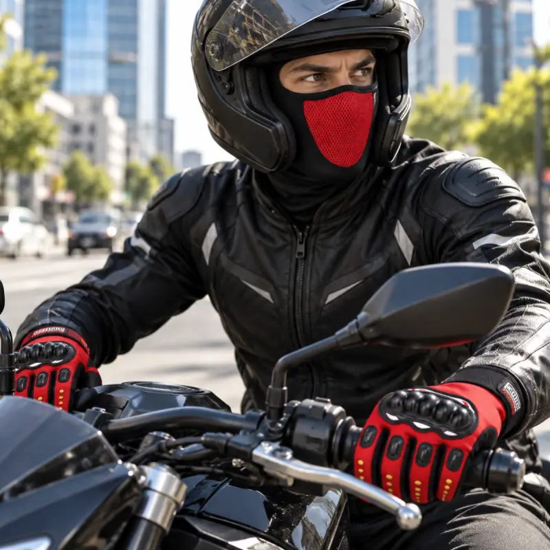 Pack Moto Gants à Coques et Cagoule – Rouge et Noir — photo 4