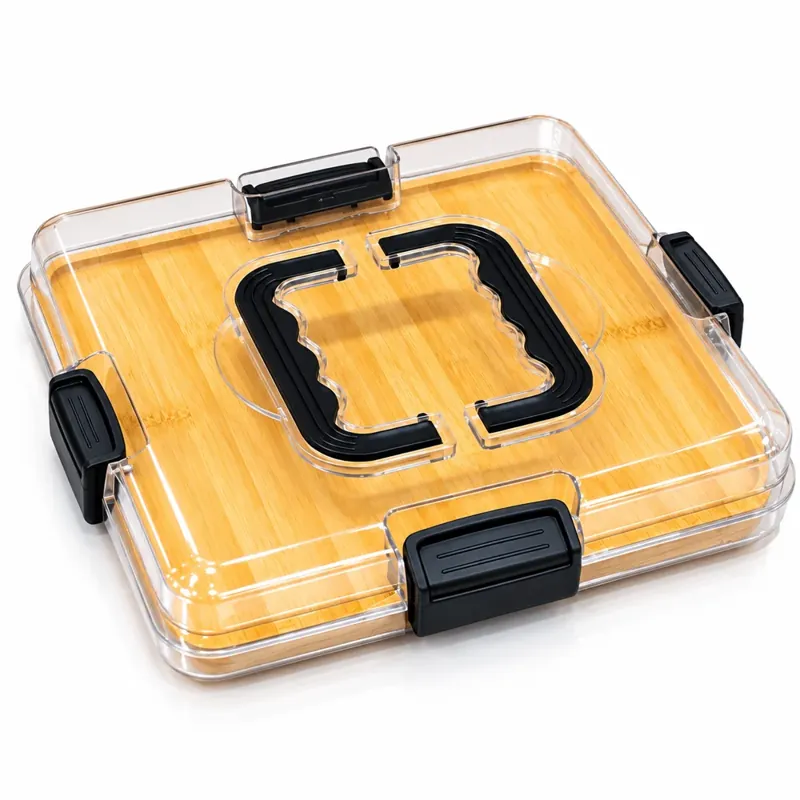 Plateau Rectangulaire en Bambou avec Couvercle et Poignées — photo 1