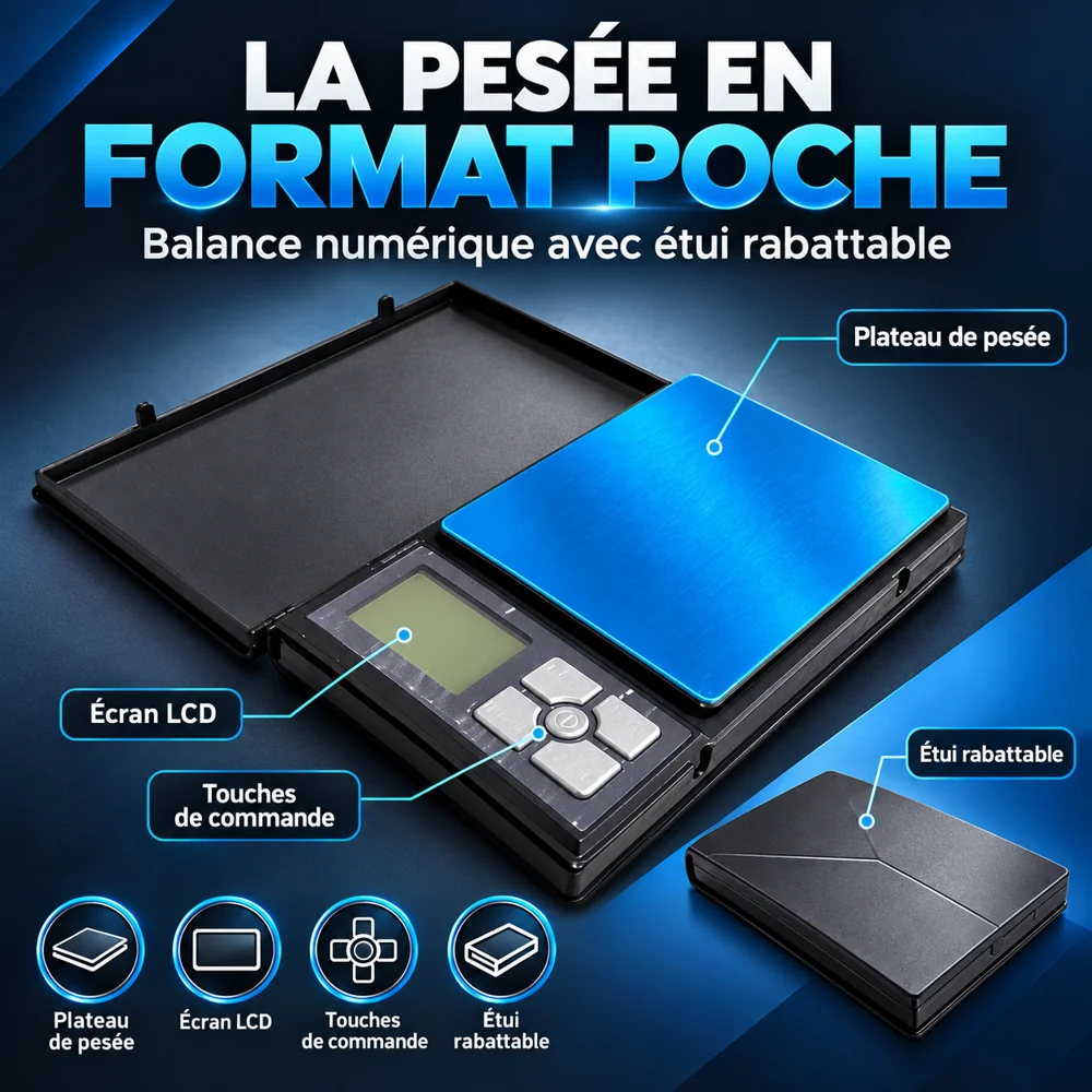 Balance Numérique de Poche avec Étui Rabattable – Plateau Bleu — photo 2