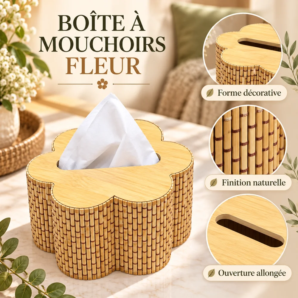 Boîte à Mouchoirs Décorative en Forme de Fleur – Beige Naturel — photo 2