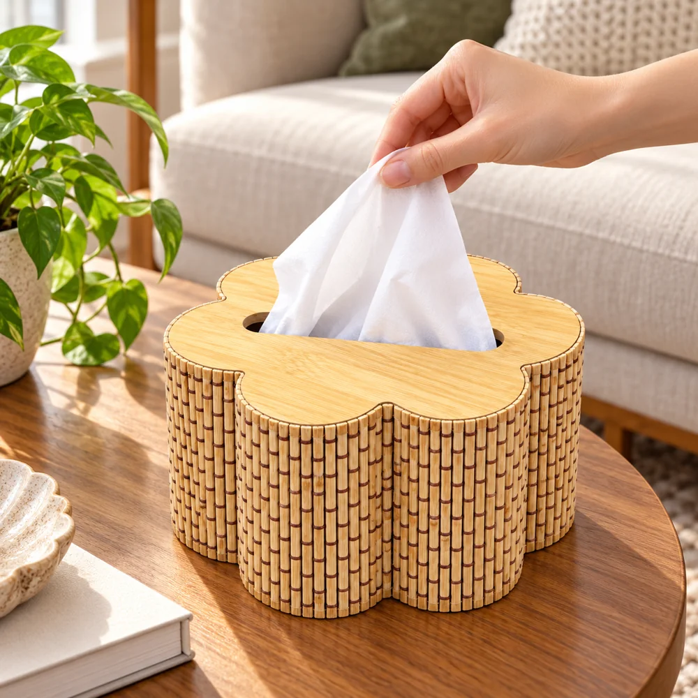 Boîte à Mouchoirs Décorative en Forme de Fleur – Beige Naturel — photo 3