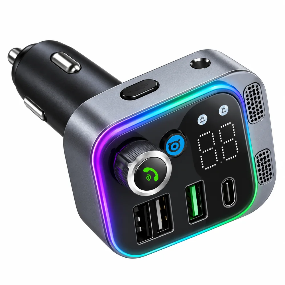 Chargeur Voiture HM132 avec Lecteur MP3, USB-C et LED Multicolores — photo 1