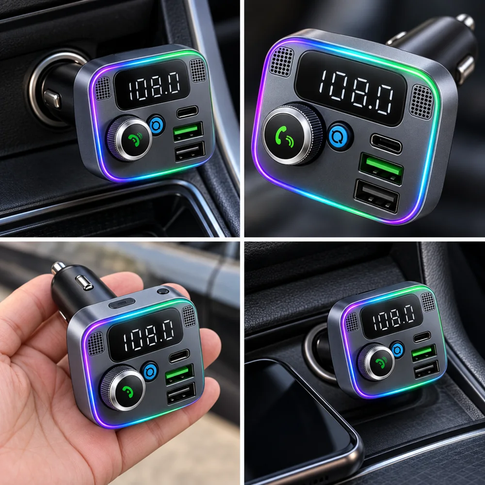 Chargeur Voiture HM132 avec Lecteur MP3, USB-C et LED Multicolores — photo 4
