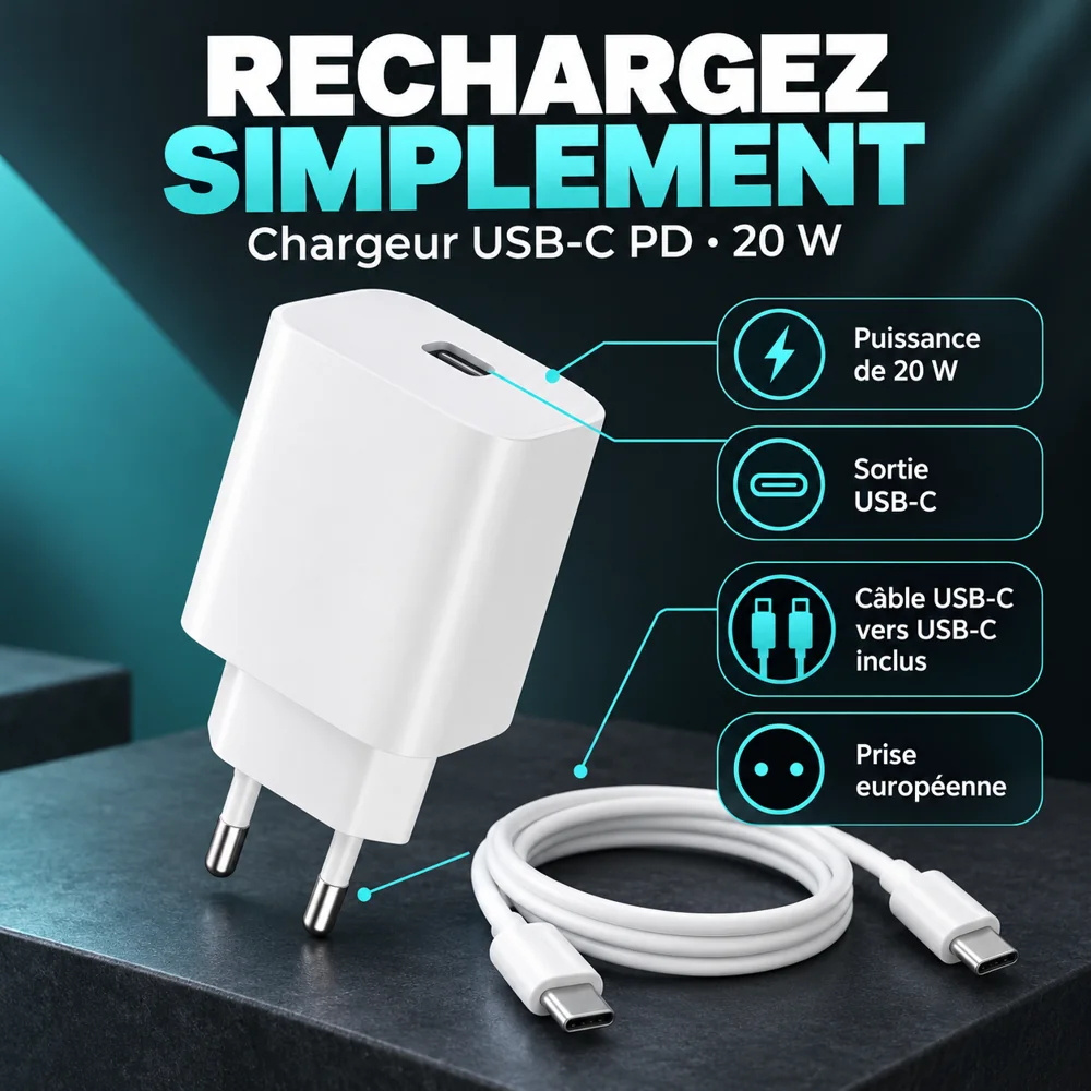 Chargeur Oraimo PowerCube 20 – USB-C PD 20 W avec Câble — photo 2