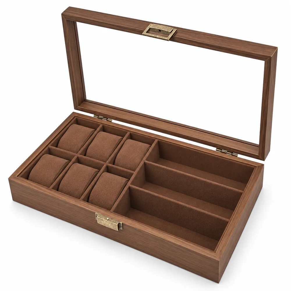Coffret de Rangement pour 6 Montres et 3 Paires de Lunettes – Marron — photo 1