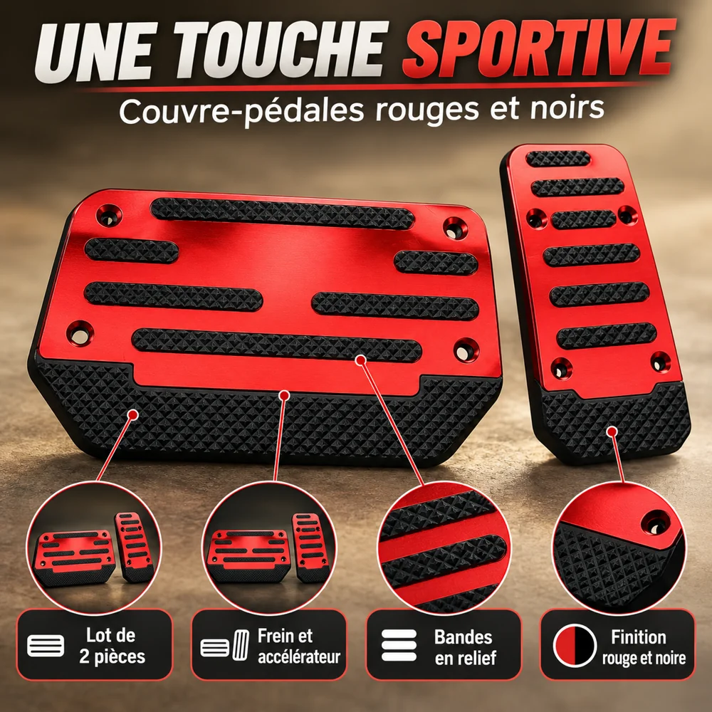 Couvre-Pédales pour Boîte Automatique – Rouge et Noir, Lot de 2 — photo 2