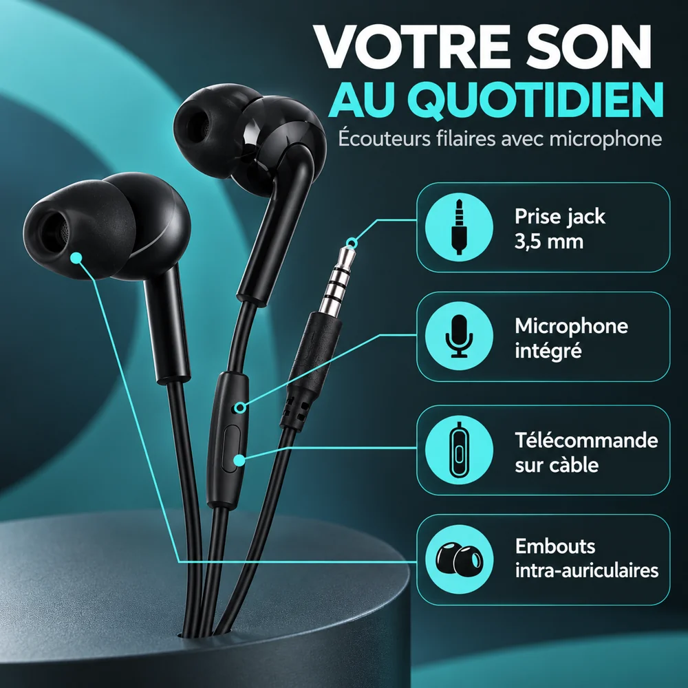 Écouteurs Filaires Oraimo avec Microphone – Jack 3,5 mm, Noir — photo 2
