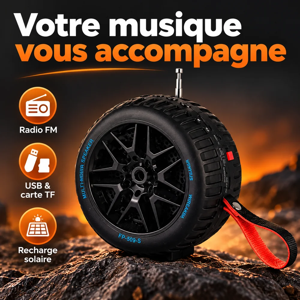 Enceinte Portable Sans Fil en Forme de Roue – FM, USB et Recharge Solaire FP-509-S — photo 2