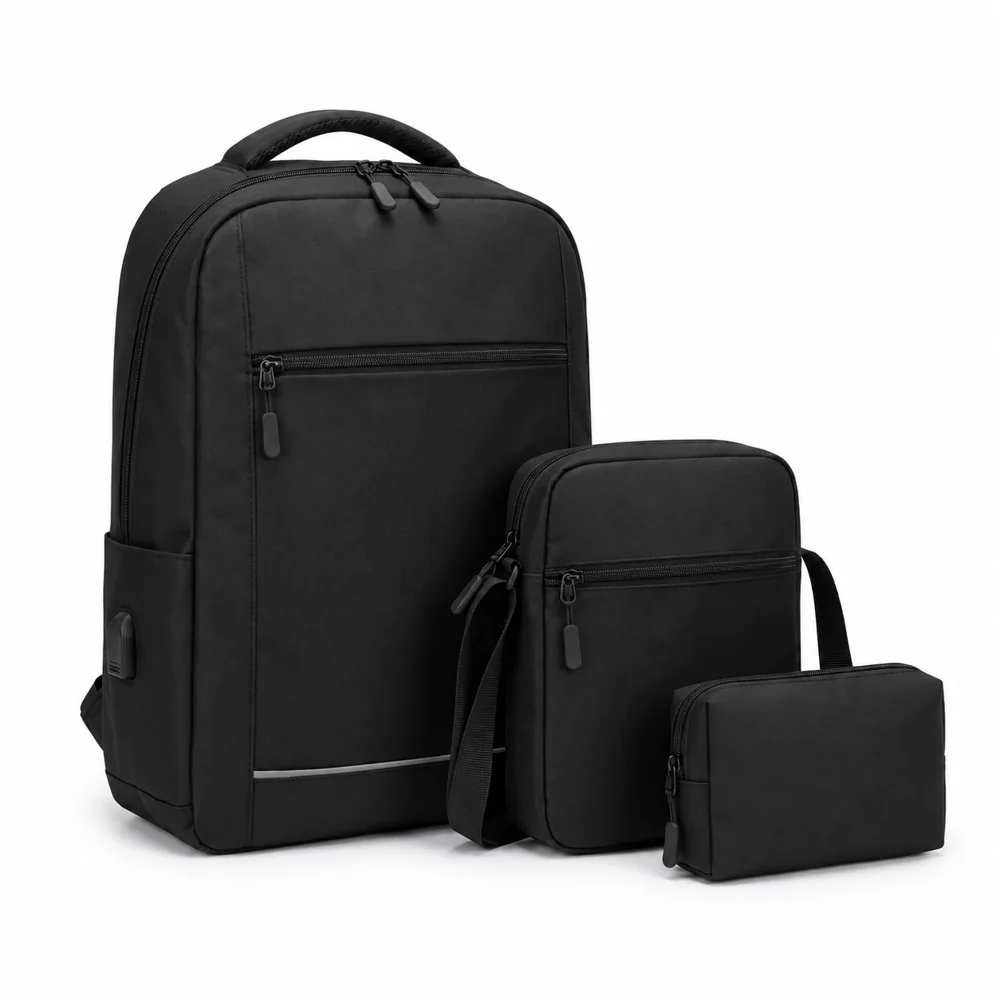 Ensemble de Sacs Noirs 3 Pièces – Sac à Dos, Bandoulière et Pochette — photo 1