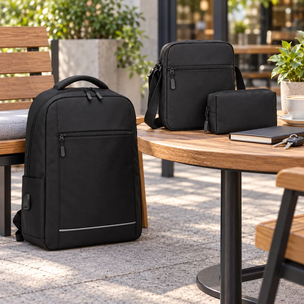 Ensemble de Sacs Noirs 3 Pièces – Sac à Dos, Bandoulière et Pochette — photo 3