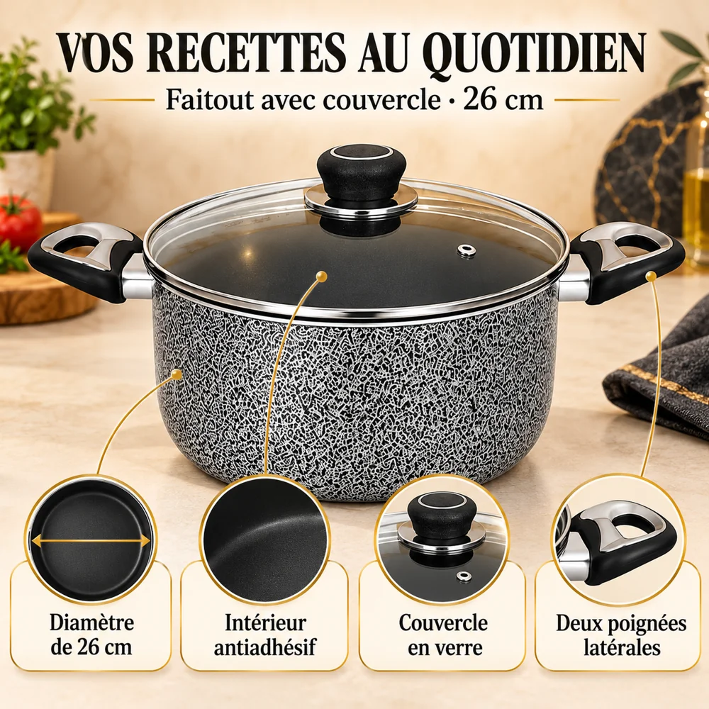 Faitout 26 cm avec Couvercle en Verre – Finition Mouchetée — photo 2
