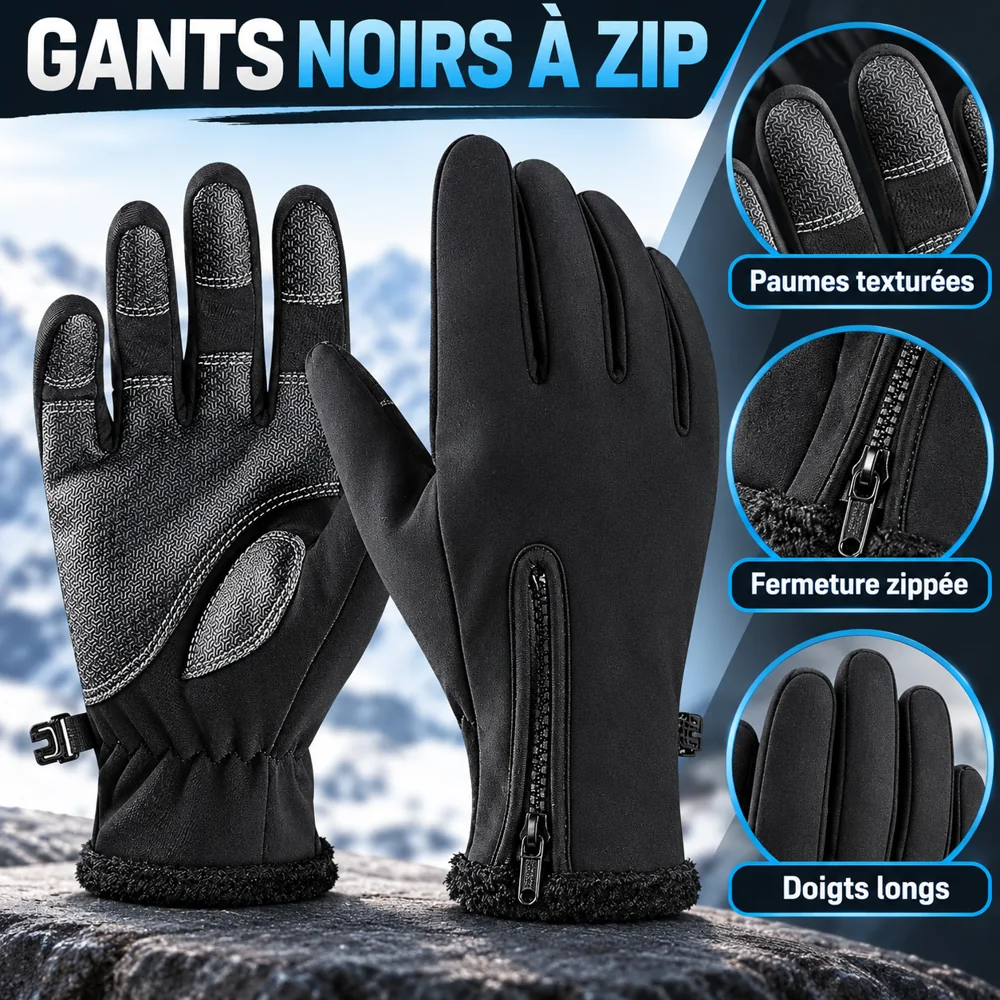 Gants Noirs à Zip et Paumes Texturées — photo 2