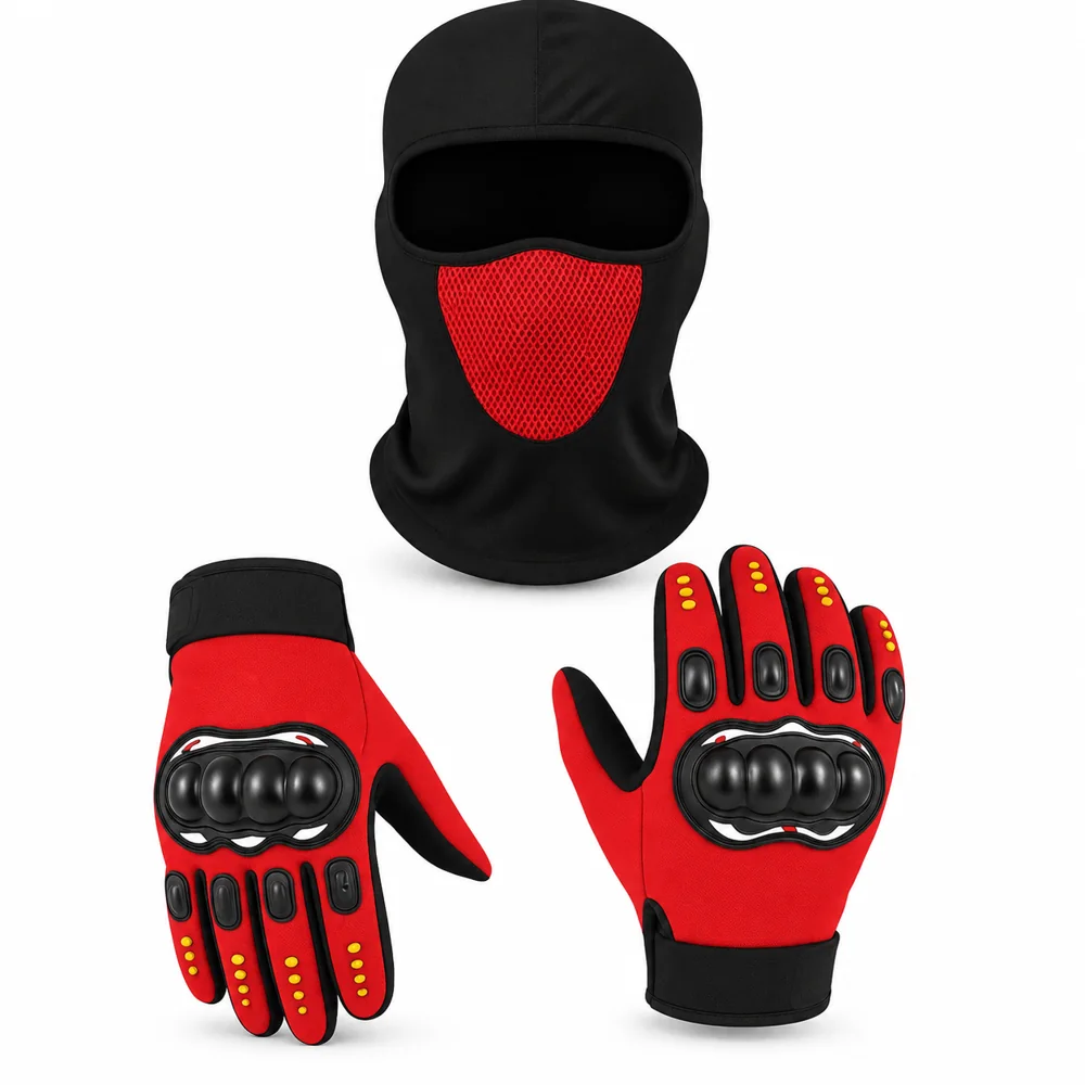 Pack Moto Gants à Coques et Cagoule – Rouge et Noir — photo 1