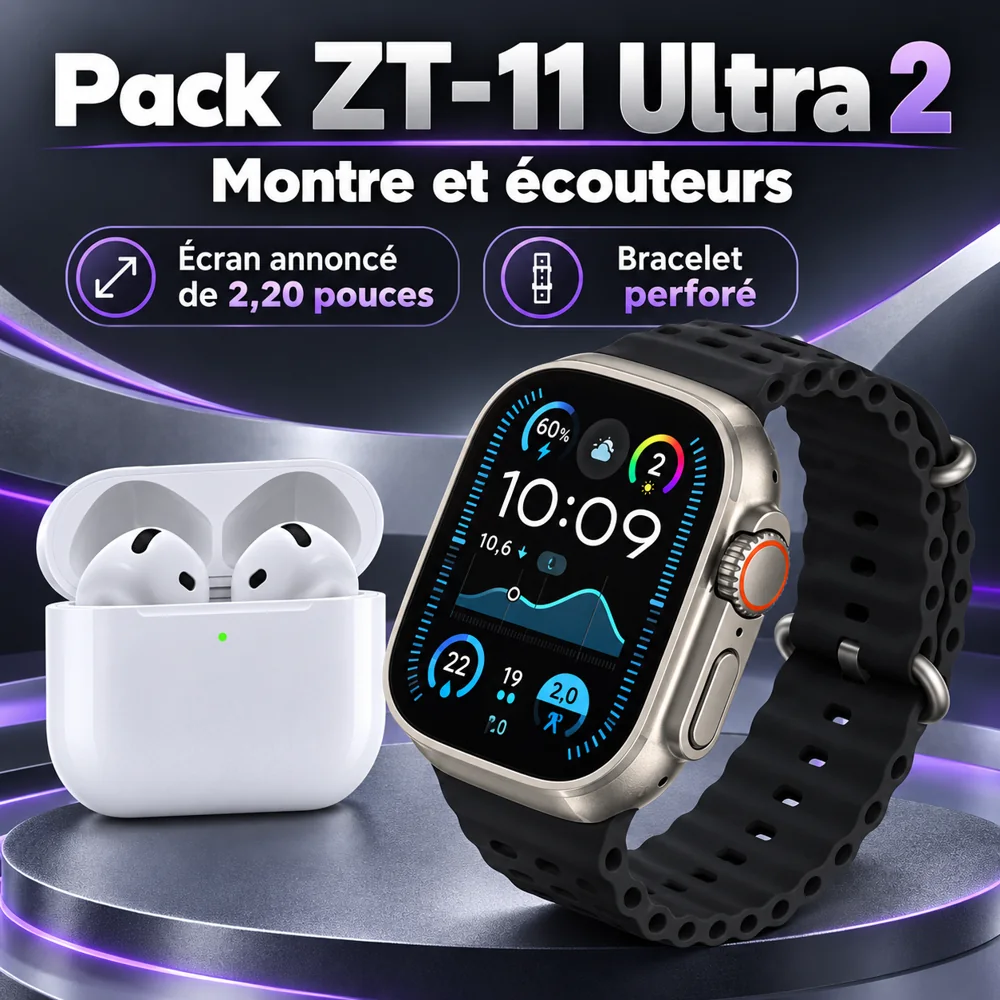 Pack Montre ZT-11 Ultra 2 et Écouteurs Sans Fil – Bracelet Noir — photo 2