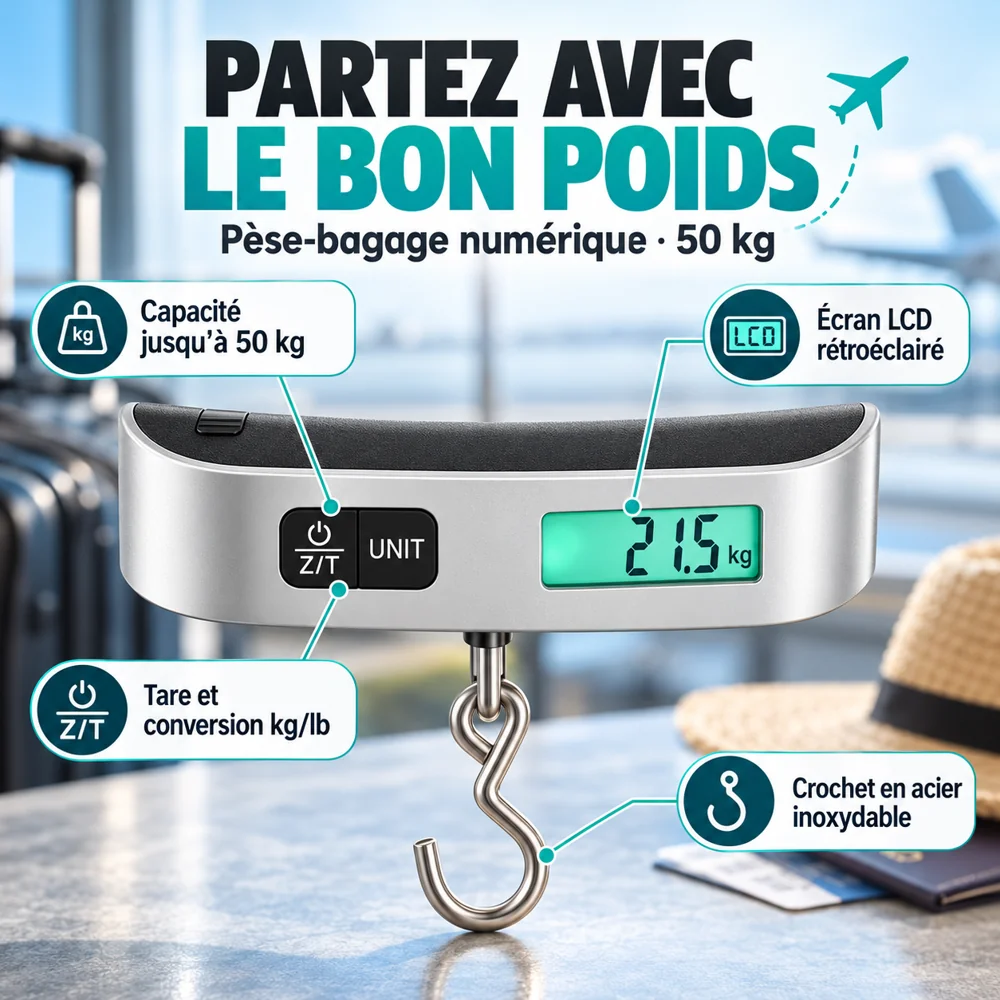 Pèse-Bagage Numérique 50 kg – Argenté et Noir — photo 2