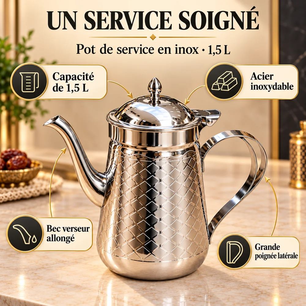 Pot de Service en Inox à Motifs Losanges – 1,5 L — photo 2