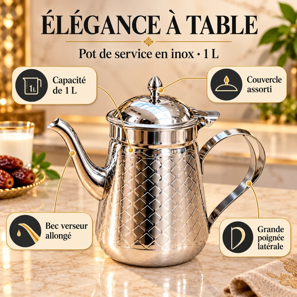 Pot de Service en Inox à Motifs Losanges – 1 L — photo 2