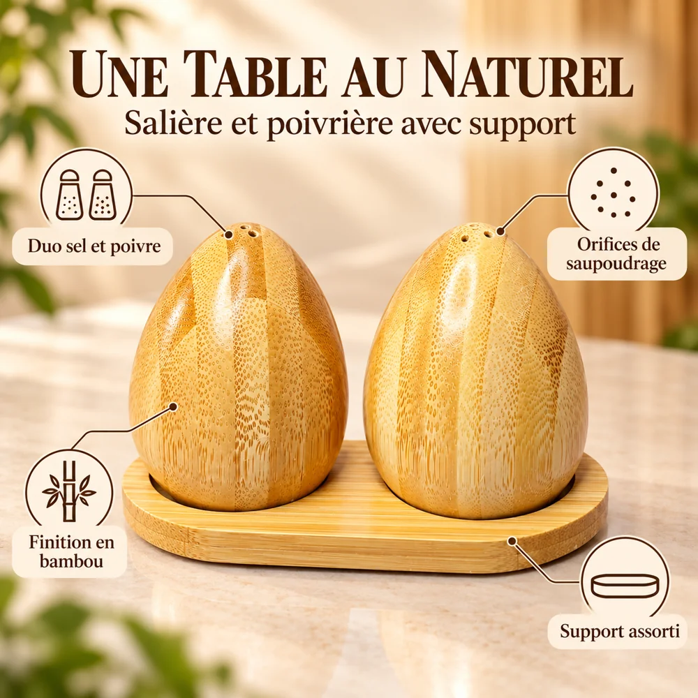 Salière et Poivrière en Bambou avec Support — photo 2