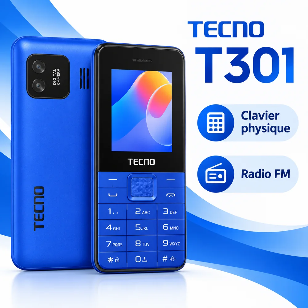 Téléphone à Clavier TECNO T301 – Bleu avec Radio FM — photo 2