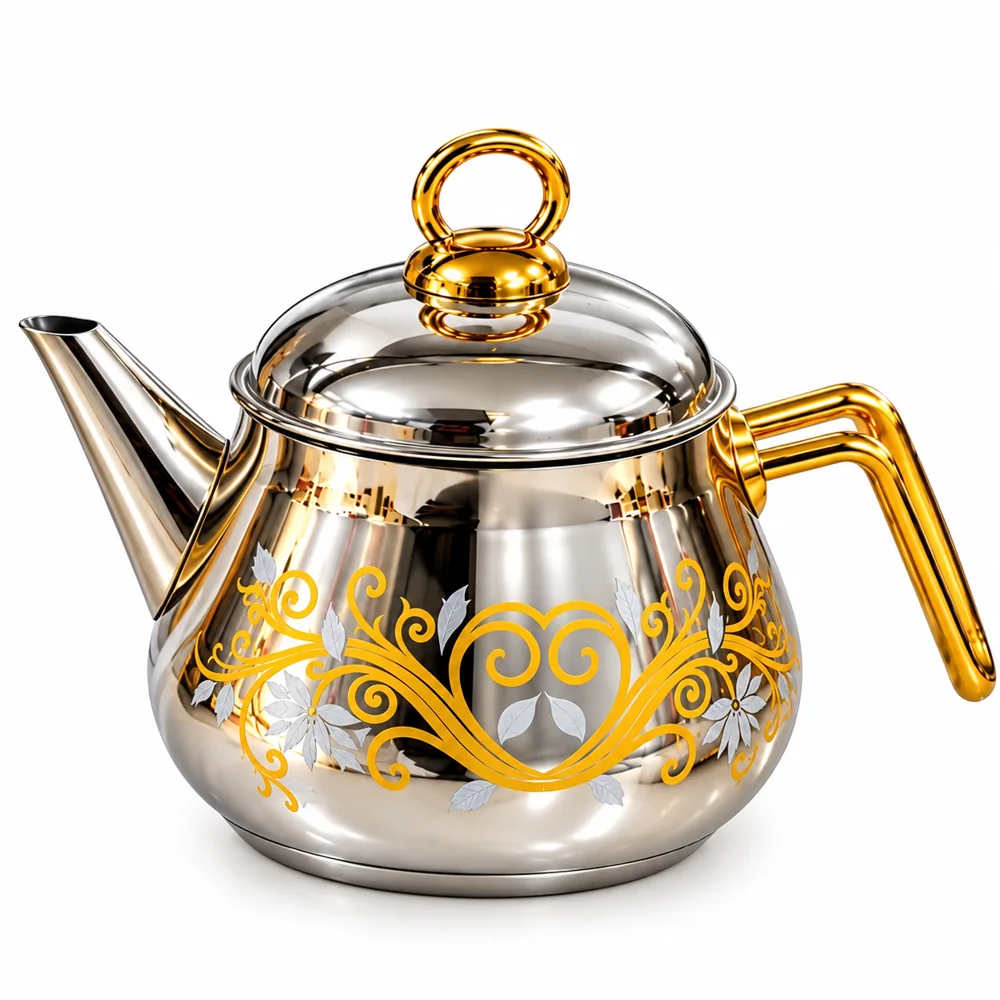 Théière Décorative 0,75 L – Finition Argentée et Motifs Dorés — photo 1