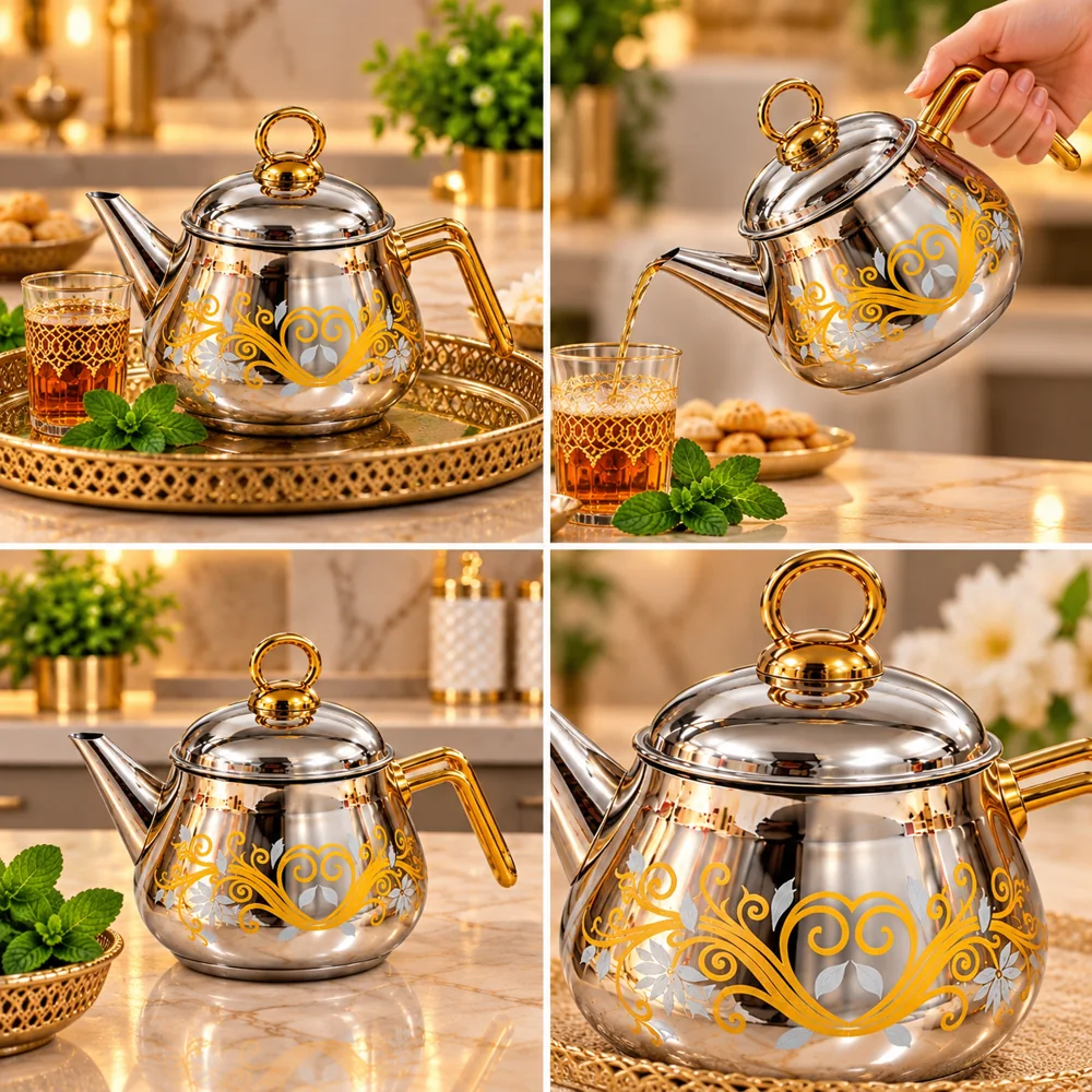 Théière Décorative 0,75 L – Finition Argentée et Motifs Dorés — photo 4